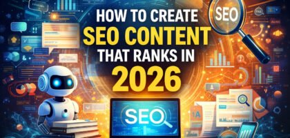 “How to Create SEO Content That Ranks in 2026” representing modern SEO strategies.